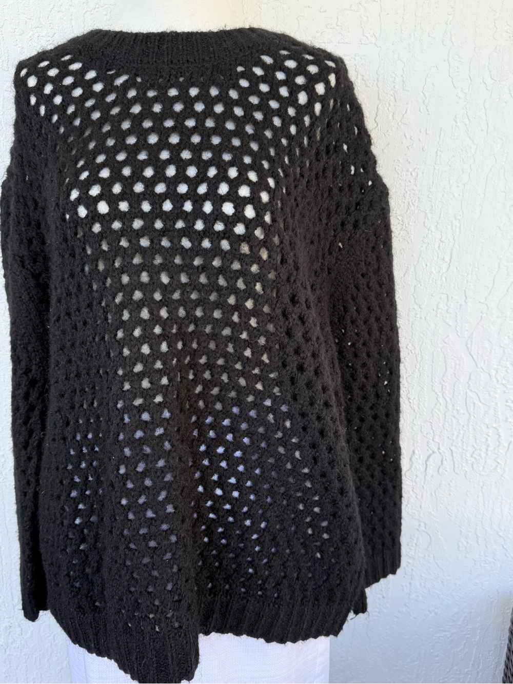 Vintage Irish Wool,Alpacha BlendBlack Open-Knit Crewneck Sweater XL - Picture 2 of 14